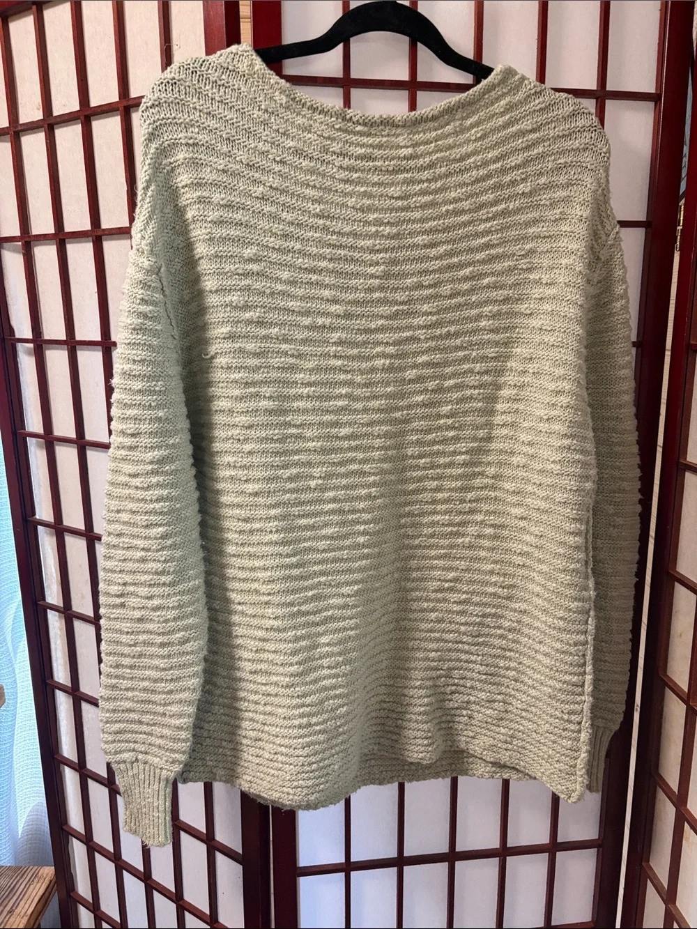 Free People Cream Textured Knit Crewneck Sweater. But very oversized
